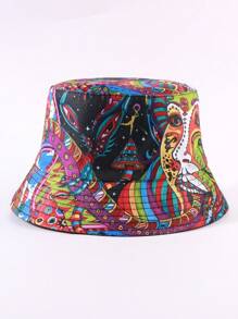 1 szt. Damski spersonalizowany losowy wzór lokalizacji Demon Eye & Face Reversible Bucket Hat, Outdoor Casual Sun Protection Hip Hop
