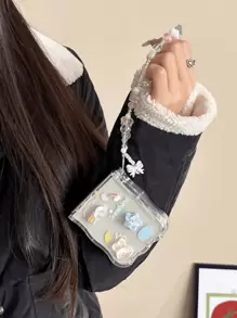 Wavy Ripple & 3D Stars Design Transparent Cute Lightweight Thin Phone Case Compatible With Samsung Galaxy Z Flip Phone - Clear - View 9