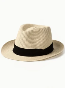 1pc Adult Panama Hat Windbreak Rope Top Hat Sun Hat English Sun Hat Foldable Beach Hat