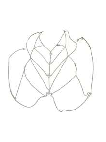 1 件银色方晶锆石几何多层水钻性感身体链，高端简约风格独特个性化性感比基尼项链 - 銀色 - 查看 6