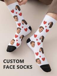 1 par de calcetines de tubo medio personalizados para hombres, con cualquier rostro impreso, calcetines personalizados con fotos, pares de imágenes personalizadas e interesantes con calcetines de longitud media a larga, adecuados para el Día de San Valentín, cumpleaños, regalos y otras ocasiones, coloridos, lindos, adorables, sencillos, divertidos, personalizados, únicos, personalizados, regalos ideales para él, regalos ideales para ella, novio, novia, familia, amigos, abuelos, otoño, elegante otoño, gala urbana
