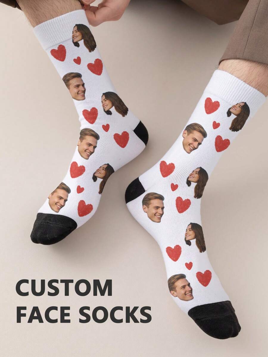 1 par de calcetines de tubo medio personalizados para hombres, con cualquier rostro impreso, calcetines personalizados con fotos, pareja de calcetines con imágenes personalizadas e interesantes, adecuados para el Día de San Valentín, cumpleaños, obsequios y otras ocasiones, perro, colorido, lindo, adorable, sencillo, divertido, personalizado, único, ideal para él, ideal para ella, novio, novia, familia, amigos, abuelos