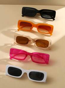 5 Pairs Vintage Rectangular Fashion Classic Decorative Glasses, Cute Retro Style, Suitable For Street, Travel, Fishing, Sports, Festival Outfits, Beach, Driving, Vacation, Outdoor Activities, Parties