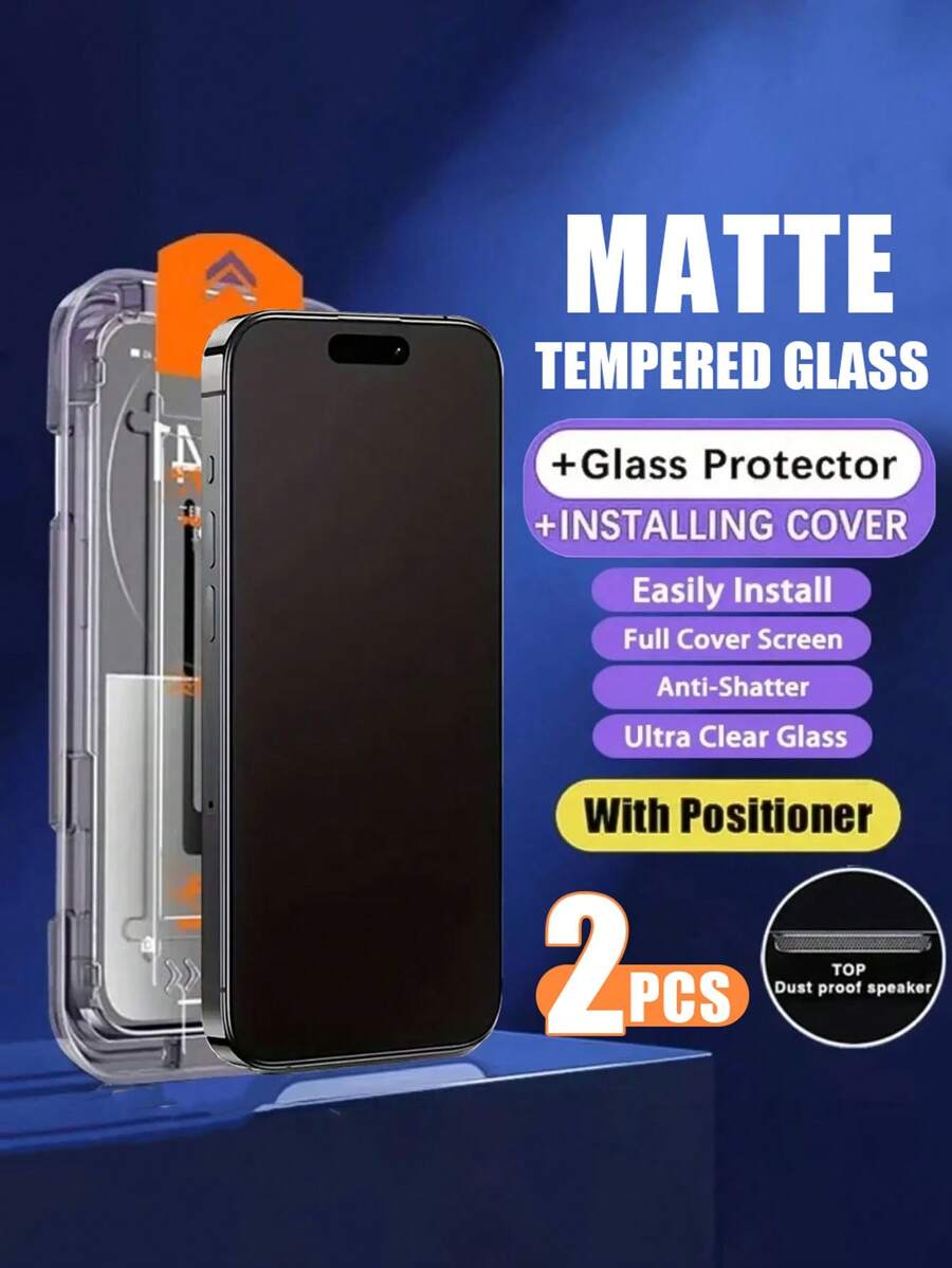 2 piezas de protector de pantalla de vidrio templado mate compatible con iPhone X/XR/XS Max/11/12/13/14/15/16E/16 Pro Max/Plus, incluye caja de almacenamiento a prueba de polvo para un fácil instalación, regalo ideal para cumpleaños, familia y amigos. Protector de pantalla para teléfono, accesorios a prueba de agua, a prueba de golpes, resistente a caídas, a pruebas de arañazos y antihuellas dactilares con cobertura completa.