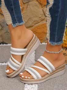 Giày sandal đế xuồng màu trắng cho nữ, phong cách thời trang thoải mái, giản dị, đa năng, thích hợp để mặc hàng ngày, đi làm, du lịch ngoài trời - trắng - Xem 4