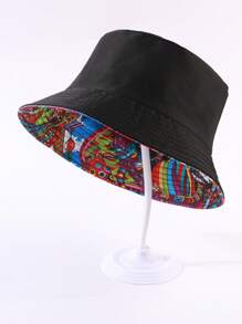 1 szt. Damski spersonalizowany losowy wzór lokalizacji Demon Eye & Face Reversible Bucket Hat, Outdoor Casual Sun Protection Hip Hop