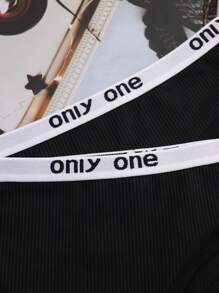 4 pezzi Mutande sportive a T alla moda da donna con fasce nere a righe e logo