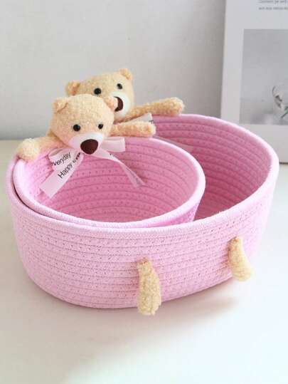 1pc/2pcs Woven Storage Baskets, Cute Desktop Decor Storage Baskets, Suitable For Toys, Cosmetics, Bedroom, Bathroom,For Back To School