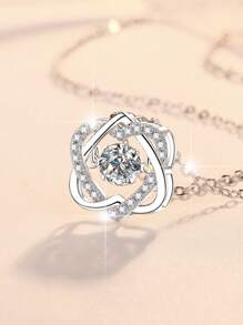 优雅动感的双心环绕设计吊坠项链，镶嵌合成锆石，独特的母亲节完美礼物、珠宝，全年可佩戴