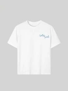 Tween Girl Tropical Print Round Neck Short Sleeve T-Shirt, Summer Top - White - View 5