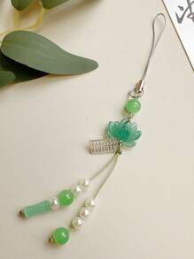 1 件精美莲花串珠手机挂绳，中国风莲花吊坠手机链，复古配饰