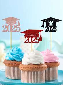 12 piezas Toppers para pastel con gorra de graduación del 2025, decoraciones para cupcakes para felicitar a los graduados de 2025 - modelo GRAD - Ver 2