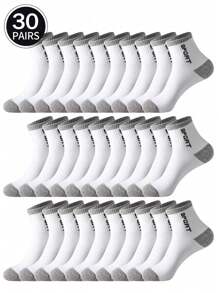 30 Pairs Of Men's Crew Socks That Absorb Moisture And Sweat, Thigh High Socks,White Socks,Long Socks,Black Socks,Are Soft, Breathable, And Have Anti Slip Threads. They Are Designed For Sports, Leisure, Home, Business, And Can Be Worn In All Seasons. Colors Are Random
