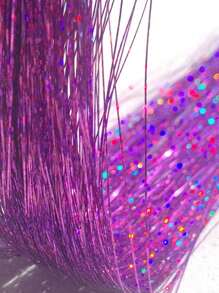 3pcs/Set Holographic Synthetic Hair Extensions, Colorful Shiny Gold & Silver Clip-In Hair Pieces For Girl - Purple - View 4