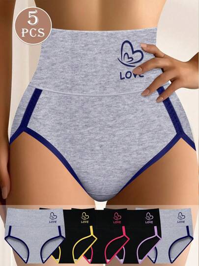 MEIYATING 5pcs/Pack Women High Waist Stylish Contrast Color Triangle Briefs, Comfortable Fit