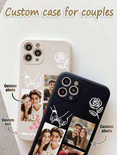 1pc Customizable Personalized Heart Collage Design TPU Shockproof Phone Case, Compatible With//Matching Phone Cases/Phone Case With Lanyard/Funny Phone Cases/Android///OPPO/Galaxy A51 4G/Galaxy A52/A52s 5G