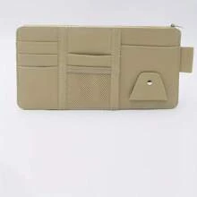 皮革拉链遮阳板收纳袋，男女通用多功能口袋名片夹，汽车内饰配件 - 黑色 - 查看 10