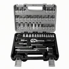53 piezas Juego de herramientas de reparación de automóviles, kit de herramientas de mantenimiento multifuncional, llaves de trinquete de acero de cromo vanadio, casquillos métricos, adecuado para reparación y mantenimiento de automóviles y yates, portátil