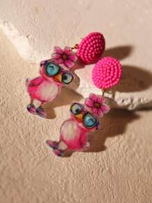 Pink Snail Funny Cute Statement Handmade Seed Bead Glasses Chicken Stud Earrings, Cartoon Kawaii Acrylic Resin Drop Dangle Earrings, Fashion Jewelry Gift For Women, Girls, Animal Lovers, Suitable For Summer, Winter, Vacation, Holiday, Beach Party - Chicken With Glasses - View 3