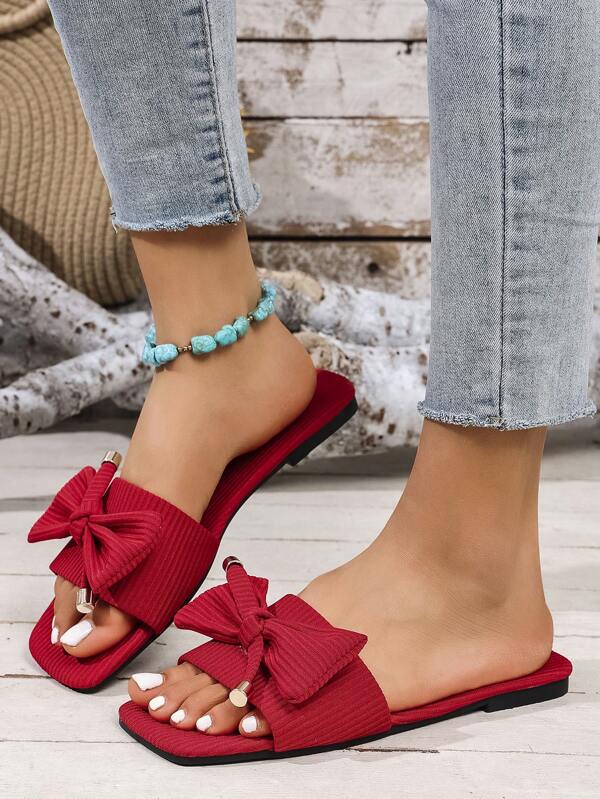 Modische Flach-Hausschuhe für Frauen für Frühling/Sommer, minimalistische elegante Flach-Sandalen mit Schleifenband-Geflecht, leichte Outdoor Slide Sandalen