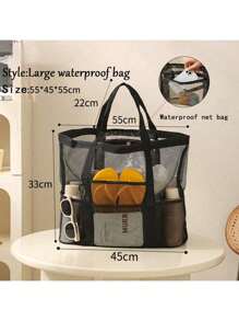 1PC Large Mesh Beach Bag - Sandproof Swim Tote Bag Oversized For Family Foldable Lightweight Pool Boat Bag, Beach Essentials, Beach Accessories, Pool Float - Multicolor - View 13