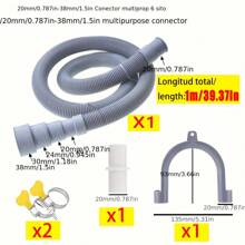 5pcs 1/2/3 Meters Extra Large Thick Extension Tube, Universal Multi-Size Outlet Water Hose, Washing Machine Drain Hose, Multi-Head Drain Hose For Dishwasher, Washing Machine Drain Pipe Extension