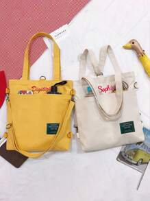 Customizable Name Embroidered Canvas Tote Bag, Suitable For Shopping, School, Student Supplies, Women High-End Diagonal Canvas Crossbody Bag, New Commuter Shoulder Tote Bag, School/Study Supplies Bag - Multicolor - View 7