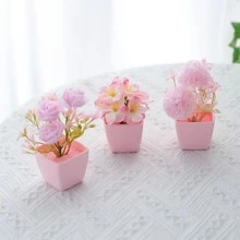 1 件迷你人造盆栽植物 - 塑料假花，适用于家庭办公室装饰，适合架子、桌面、书柜