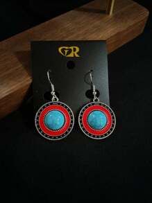 复古绿松石耳环，波西米亚风格合金时尚耳环，女士 - 綠松石 - 查看 1