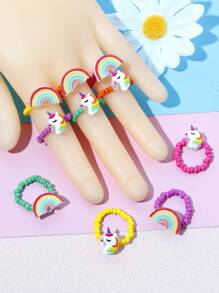 10pcs/Set Unicorn & Rainbow Bead Rings - one-size - View 1