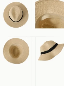 1pc Adult Panama Hat Windbreak Rope Top Hat Sun Hat English Sun Hat Foldable Beach Hat
