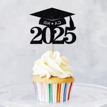 12 piezas Toppers para pastel con gorra de graduación del 2025, decoraciones para cupcakes para felicitar a los graduados de 2025 - modelo GRAD - Ver 10