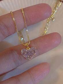 1 Set White Heart Cubic Zirconia Necklace And Earrings Set For Women, Suitable For Daily Wear, Valentine's Day, New Year Gift - White - View 4