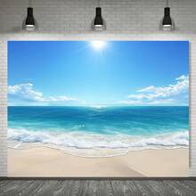 1 Fundo de céu de praia de fibra de poliéster estilo costeiro, decoração de parede com paisagem oceânica havaiana, sem penas, adequado para adereços fotográficos de feriados e festas, sem necessidade de energia, adequado para uso universal interno/externo