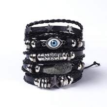 Conjunto de 5 peças de contas de caveira trançada e pulseira, estilo punk