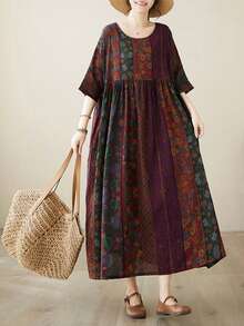 Bluzki, Sukienki damskie, Sukienki damskie w dużych rozmiarach, Arabskie ubrania na co dzień, Sukienka w paski, Letnia spódnica swobodna z okrągłym dekoltem i bez rękawów