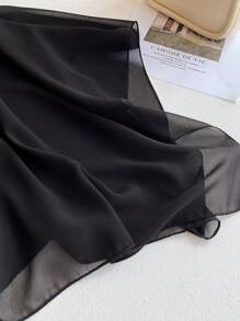 1pc Women Minimalist Solid Color 110cm Chiffon Square Scarf/Bandana, Lightweight Headband For Summer Daily Decor For Dress - Black - View 4