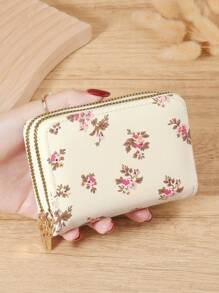 带图案的时尚钱包 - 高品质皮革女士钱包，带多个卡槽、拉链开合和耐用防刮五金配件，紧凑便携的信用卡、银行卡和现金卡夹，完美的旅行必需品，适合送给女朋友、母亲、老师或亲人，非常适合旅行、工作、购物和返校使用，时尚实用的设计，适合学校、办公室和户外活动 - 米色 - 查看 2