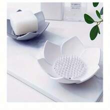 Lotus Shape Silicone Soap Dish With Drainage Hole, Scented Soap Tray Suitable For Shower And Bathroom, Battery-Free
