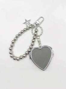 1 Pc Heart Shaped Mirror Keychain, Multifunctional Accessory For Handbag, Wallet, Backpack, Purse, Car, Travel, Makeup Mirror, Keyring, Suitable For Birthday, Mother's Day, Party Gifts, Fashion & Versatile - Silver - View 14