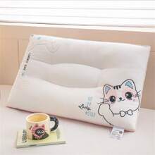 1pc Grade A Cute Embroidered Lucky Cat Couple Pillow, Filled With High-Elastic Fiber, Skin-Friendly And Comfortable For Sound Sleep, Scientifically Designed Zoned Support For Multiple Sleeping Positions, Highly Antibacterial, Bedding 3D Pillow