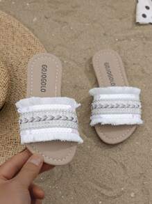 Chinelos da moda para meninas, design de borlas estilo boêmio, sandálias versáteis e simples