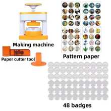 Badge Maker 1 Set DIY Round Button Maker With 48 Patterns And 48 Button Parts Cute Press Pin Maker Machine Gift (Some Color Patterns Are Random)