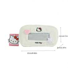 Sanrio 1pc Sanrio Hello Kitty Plush Transparent Window Pencil Case, Cute Cartoon Student Stationery Storage Bag With Zipper, Suitable For Birthday/Back To School Gifts