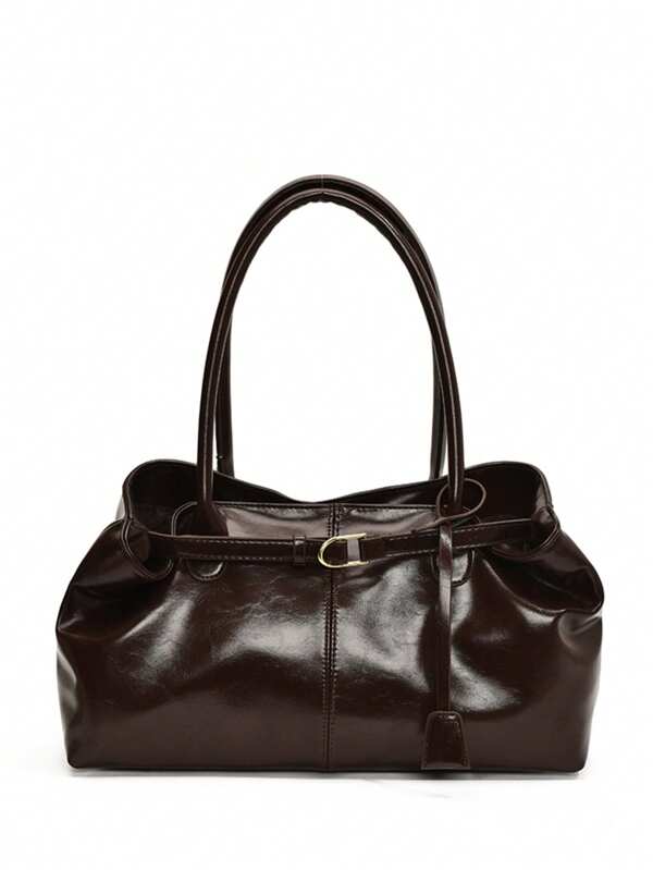 1pc Women's High-Capacity Tote Handbags Female Pu Leather Shoulder Bags Handbag Bags For Girl Casual Classic Simple Designer Business Style Bag Fashion Lady Commute Handbags Commuting To Work Black White Brown Silver