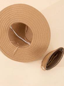 2件套女士卡其色沙滩遮阳帽和斜挎草编包，旅行度假百搭，情人节礼物 - 卡其色 - 查看 4