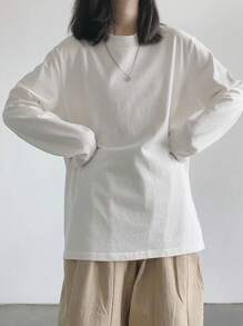 宽松长袖 T 恤，女士休闲汗衫