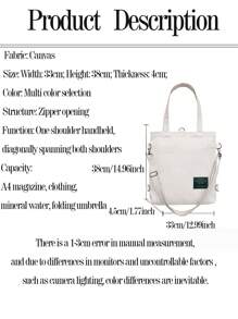 Customizable Name Embroidered Canvas Tote Bag, Suitable For Shopping, School, Student Supplies, Women High-End Diagonal Canvas Crossbody Bag, New Commuter Shoulder Tote Bag, School/Study Supplies Bag - Multicolor - View 4