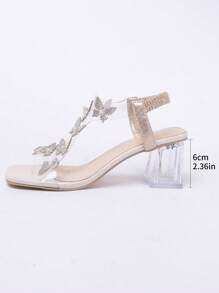 Sandálias com Laço Novos, Salto Médio Grandão e Salto Cristal Transparente, Sapatos de Dança de Salto Alto, Adequado para Adolescentes, Estilo Escolar, Sapatos de Dança de Salto Alto