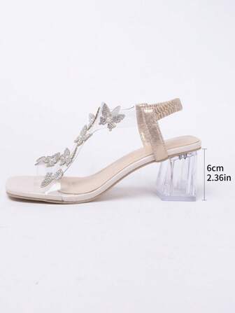 Nuevas sandalias con lazo, elegante tacón medio grueso y tacón de cristal transparente, zapatos de baile de tacón alto, apropiados para adolescentes, estilo escolar, zapatos de baile de tacón alto